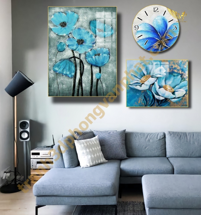 Đồng hồ treo tường, tranh  kết hợp đồng hồ tráng gương, combo3 tranh kết hợp đồng hồ (1)