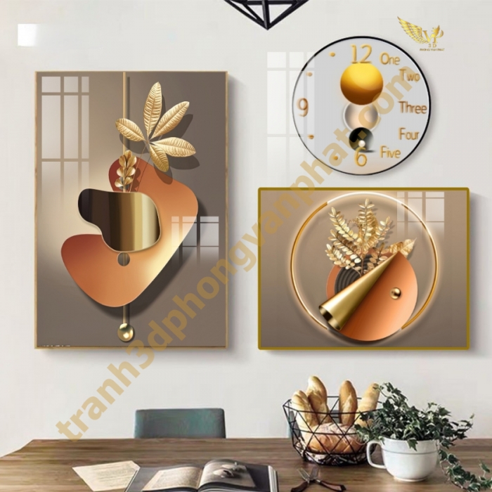 Đồng hồ treo tường, tranh  kết hợp đồng hồ tráng gương, combo3 tranh kết hợp đồng hồ (1)