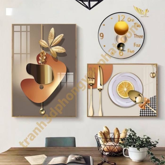 Đồng hồ treo tường, tranh  kết hợp đồng hồ tráng gương, combo3 tranh kết hợp đồng hồ (1)
