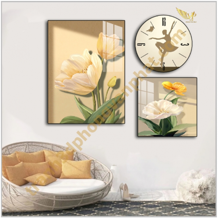 Đồng hồ treo tường, tranh  kết hợp đồng hồ tráng gương, combo3 tranh kết hợp đồng hồ (1)