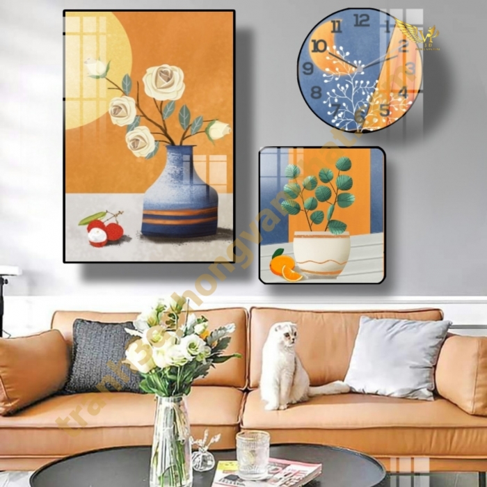Đồng hồ treo tường, tranh  kết hợp đồng hồ tráng gương, combo3 tranh kết hợp đồng hồ (1)