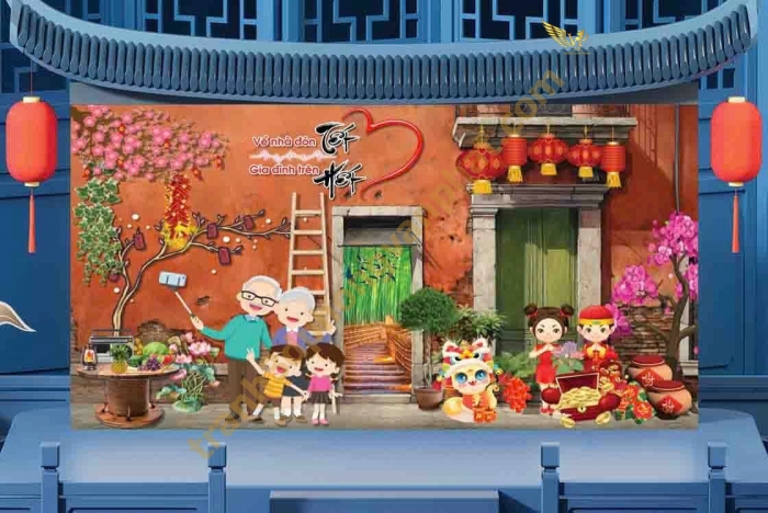 Trang trí Phông nền ngày tết và Backgroup cho sân khấu tiệc tất niên