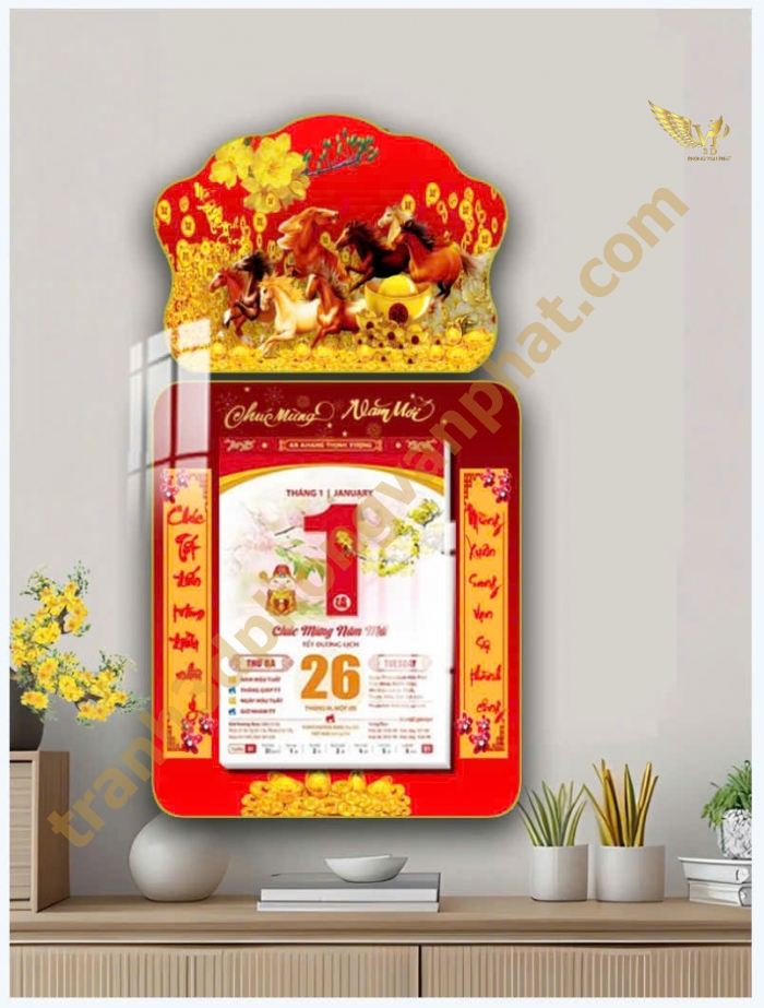 Lịch gổ tráng gương Phong Vạn Phát 